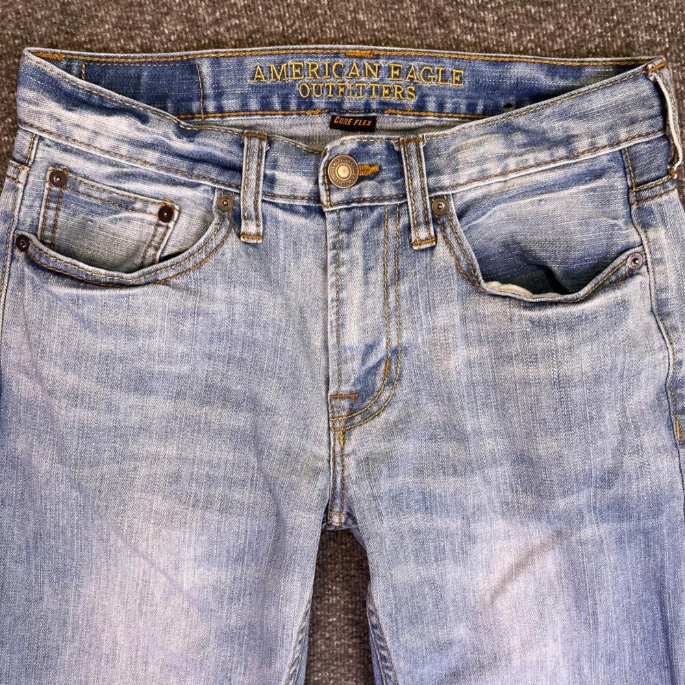 American Eagle Jeans Mens 28x26 Light Blue Straight Core Flex Classic Casual Y2K - Picture 6 of 14